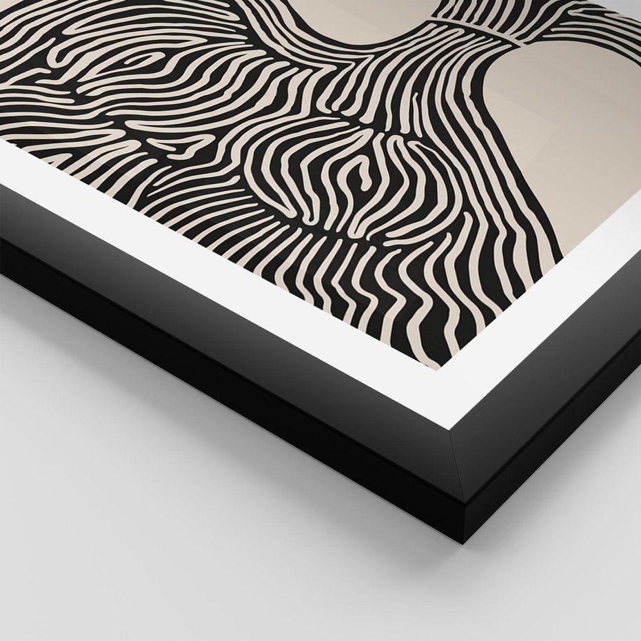 Plakat w ramie 50x70 - Harmonijne Kształty - abstrakcyjne ryciny, czarno biały - rama czarna