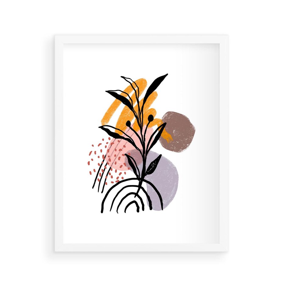 Plakat w ramie 40x50 - Migocące Bezgraniczności - abstrakcyjna sztuka, liść monstery - rama biała