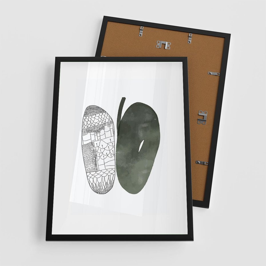 Plakat w ramie 50x70 - Przesunięte Jabłko - minimalistyczny plakat, jabłko - rama czarna