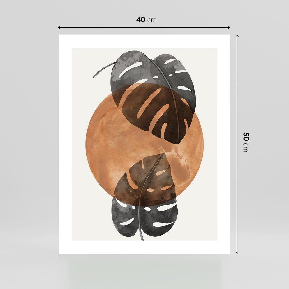 Plakat bez ramy 40x50 - Elegancja w Detalach: Miedziane Koło z Monsterą - grafika, miedziane koło