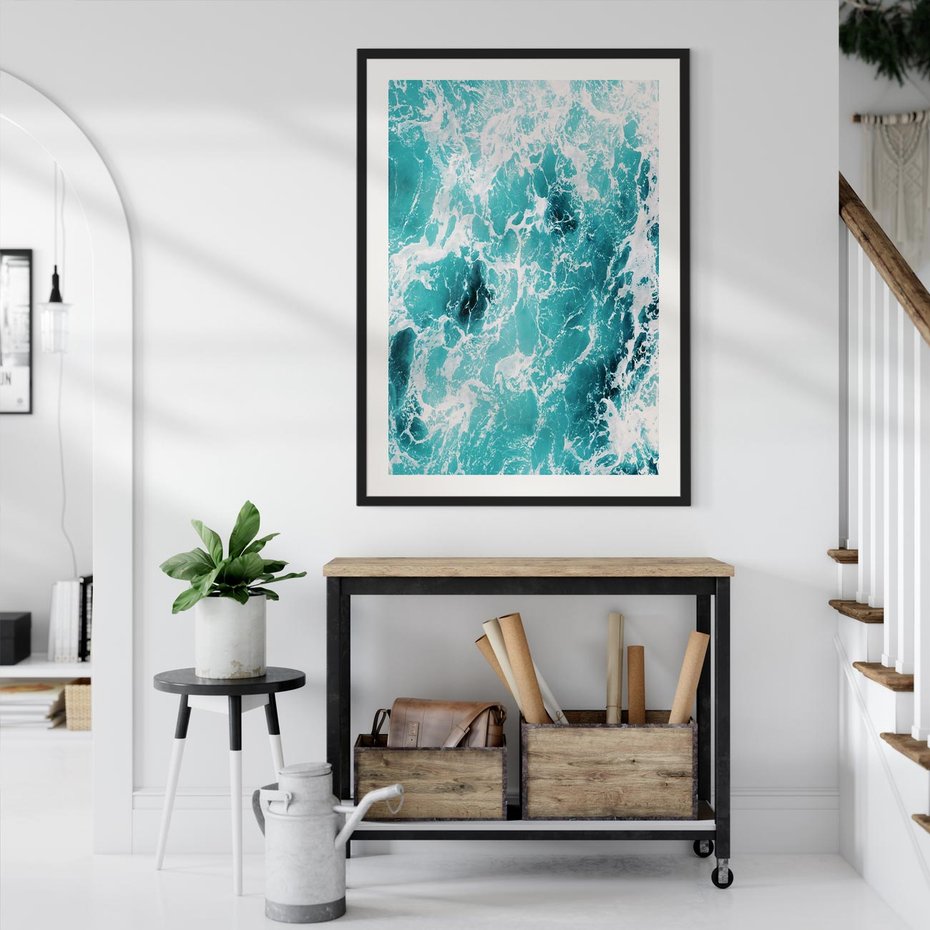 Plakat bez ramy 50x70 - Wzburzony Ocean: Widok Z Góry - wzburzony ocean, błękitna woda