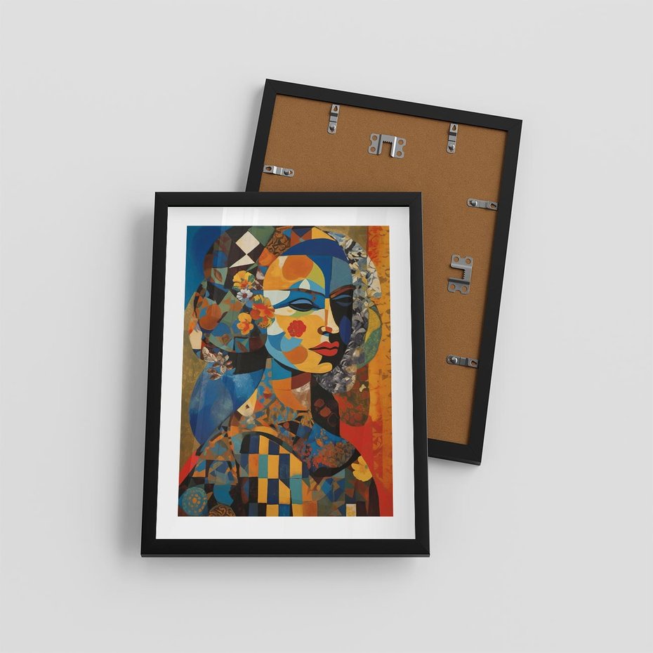 Plakat w ramie 30x40 - Impresje Cichego Szeptu - abstrakcyjny obraz, portret kobiety - rama czarna