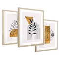 Zestaw obrazy w ramie 30x40 galeria - Złoto, liście, geometria - rama drewno