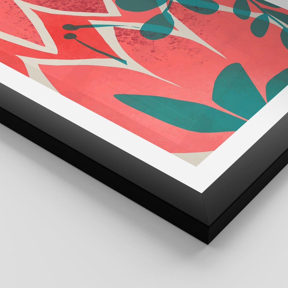 Plakat w ramie 50x70 - Migotliwe Kształty Plam - nowoczesny plakat, abstrakcyjne kwiaty - rama czarna