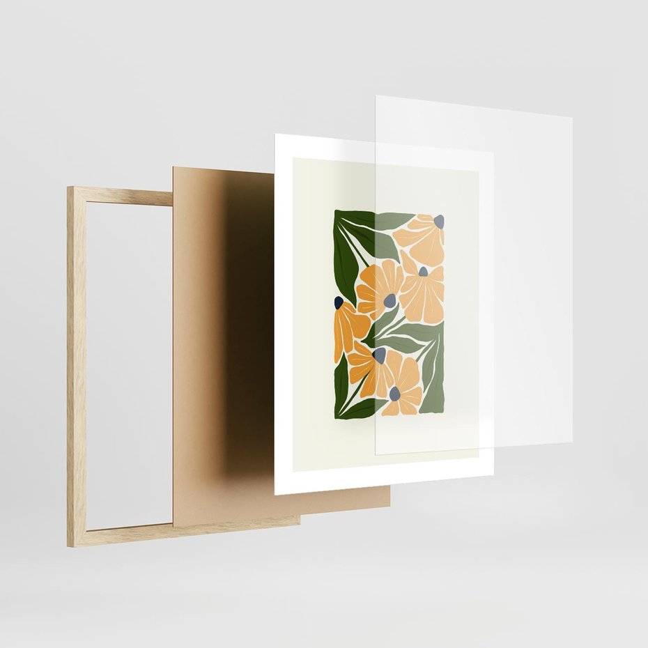 Plakat w ramie 40x50 - Świetliste Kwiaty Natury - kwiaty, nowoczesna grafika - rama drewno