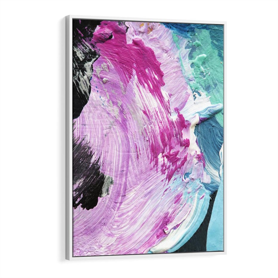 Obraz w ramie 50x70 - Kolorowy rój wyobraźni - rozlane kolorowe farby olejne, abstrakcja - rama biała