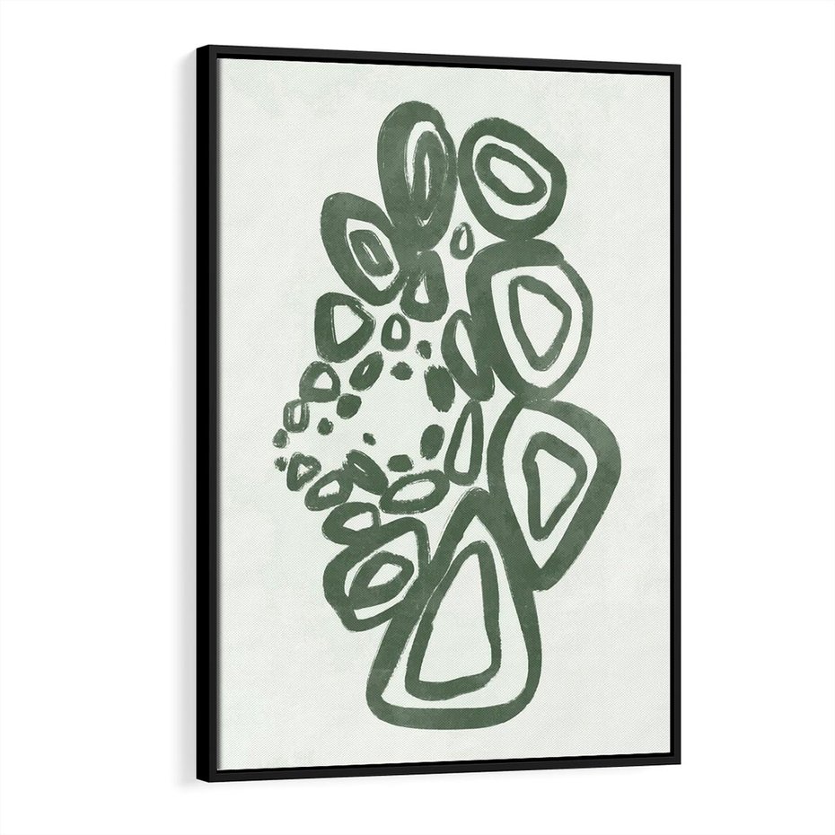 Obraz w ramie 70x100 - Migotliwe Widzenia Zieleni - zielona abstrakcja, zgaszona zieleń - rama czarna