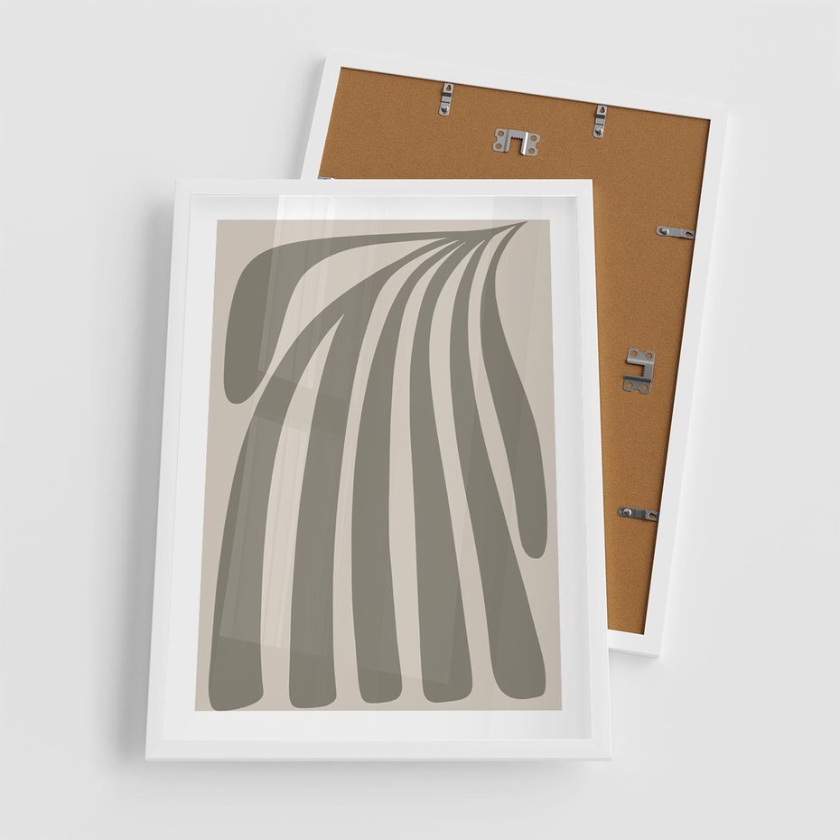 Plakat w ramie 50x70 - Beżowa Delikatność - nowoczesna sztuka, plakat modern - rama biała