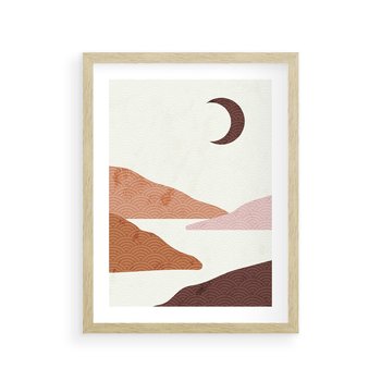 Plakat w ramie 40x50 - Księżycowa Refleksja - nowoczesna sztuka, góry - rama drewno