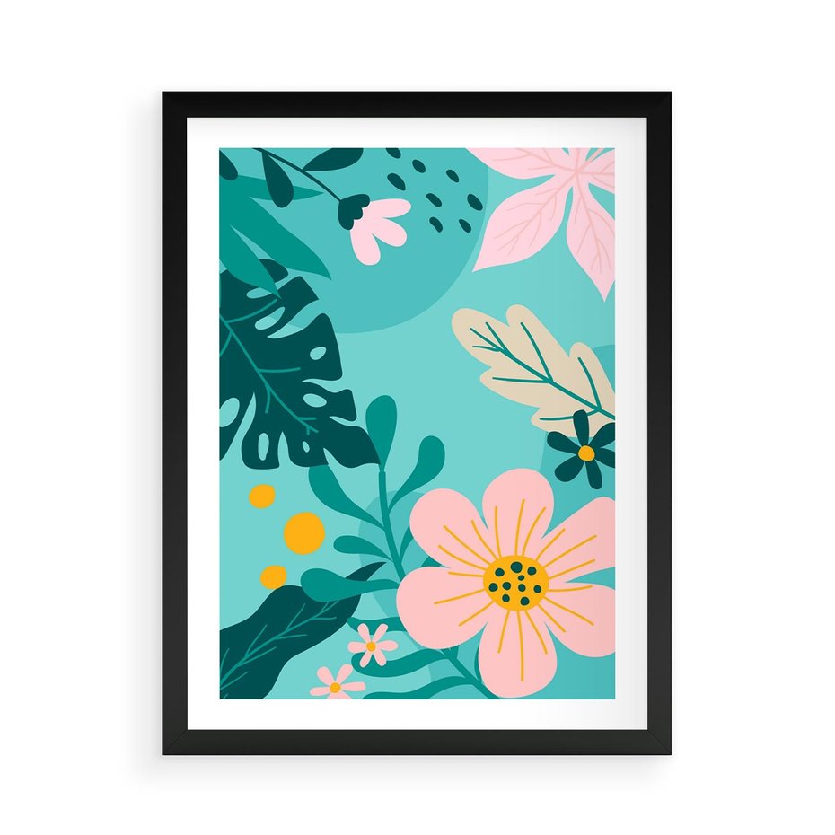 Plakat w ramie 50x70 - Kwiatowy Impuls - pastelowa kompozycja, kwiaty - rama czarna