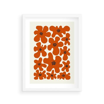 Plakat w ramie 30x40 - Wibracje Przestrzeni - abstrakcyjne czerwone kwiaty, kompozycja - rama biała