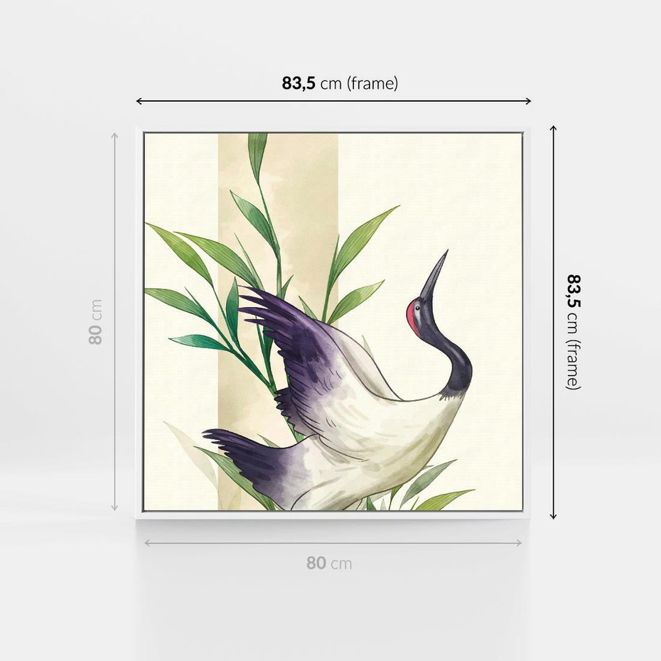 Obraz w ramie 80x80 - Migocące Ptaki - japońska sztuka, ptak - rama biała