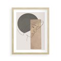 Plakat w ramie 40x50 - Jedną Linią: Kobieca Twarz - abstrakcja, plamy w tle - rama drewno
