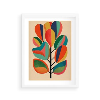 Plakat w ramie 30x40 - Wnętrza Kształtów - abstrakcyjny kolorowy tęczowy obraz, inspiracje roślinne - rama biała
