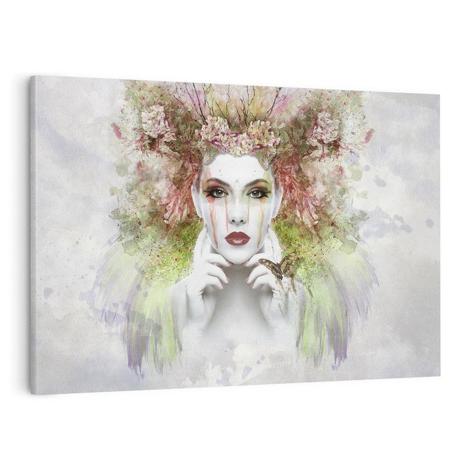 Obraz na płótnie 120x80 - Abstrakcyjna Ekspresja - Twarz w Kwiatowym Wirze - abstrakcja, twarz