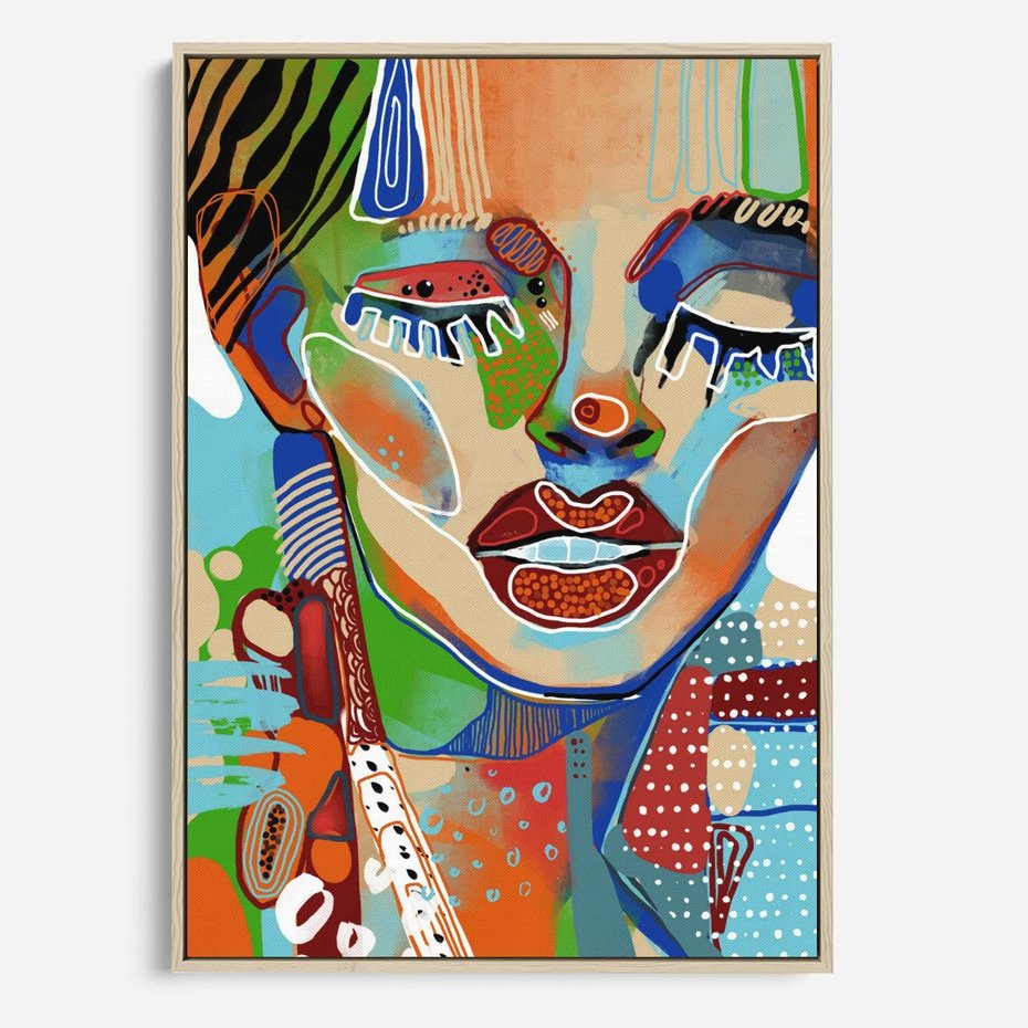 Obraz w ramie 50x70 - Kolorowe Formy - abstrakcyjny portret kobiety, twarz - rama drewno