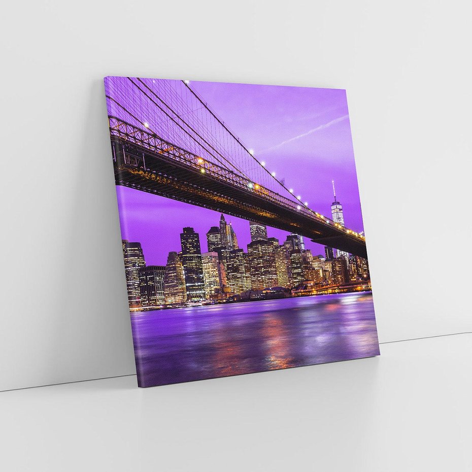 Obraz na płótnie 70x70 - Nocny Spacer po Moście Manhattan - most, Nowy Jork