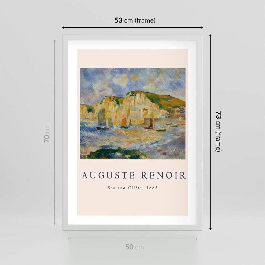 Plakat w ramie 50x70 - Plakat z Reprodukcją A. Renoira - Auguste Renoir, Morze i klify - rama biała