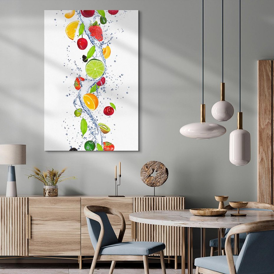 Obraz na płótnie 70x100 - Kulinarne Inspiracje - owoce, woda