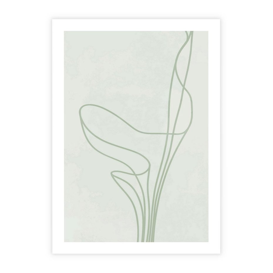 Plakat bez ramy 30x40 - Zielona Równowaga Linii - abstrakcyjne delikatne zielone linie, nowoczesny plakat