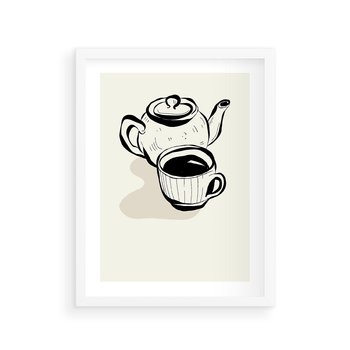 Plakat w ramie 50x70 - Kawa w Minimalistycznym Szkicu - grafika, szkic - rama biała