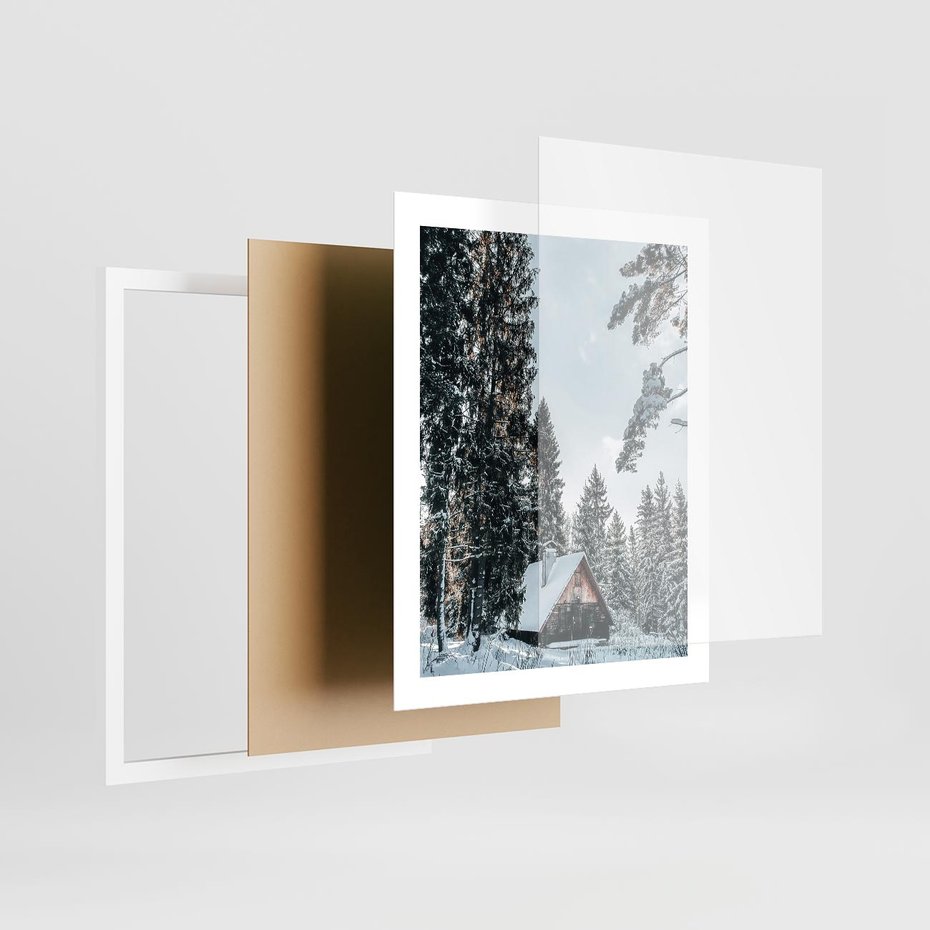 Plakat w ramie 40x50 - Górska Uroda Zimą: Dom w Śniegu - domek w górach, zima - rama biała