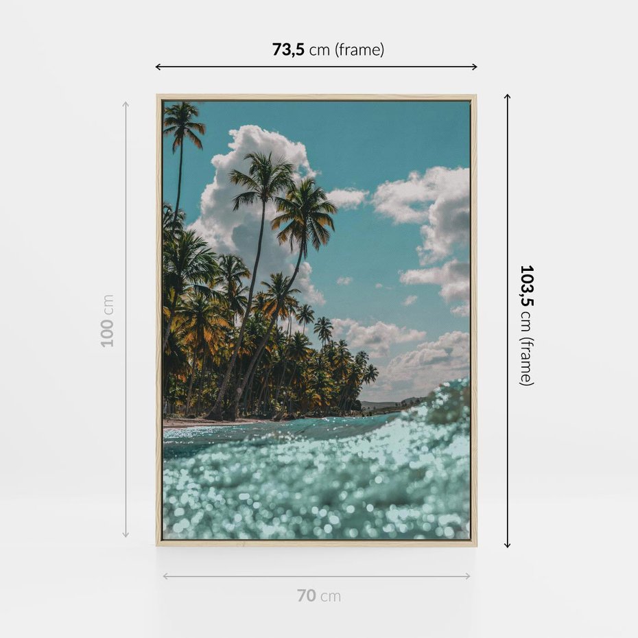 Obraz w ramie 70x100 - Rajskie Wakacje - plaża, palmy - rama drewno