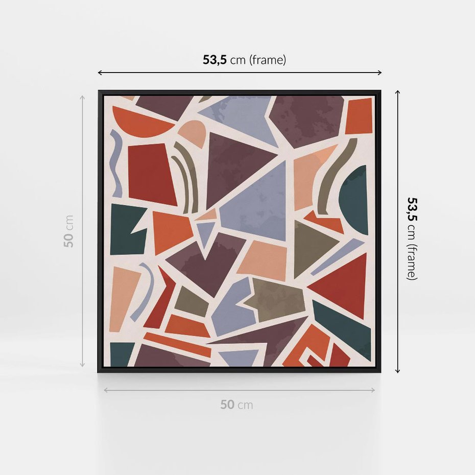 Obraz w ramie 50x50 - Intrygujące Rozbicie - gemoetryczne kształty, mozaika - rama czarna