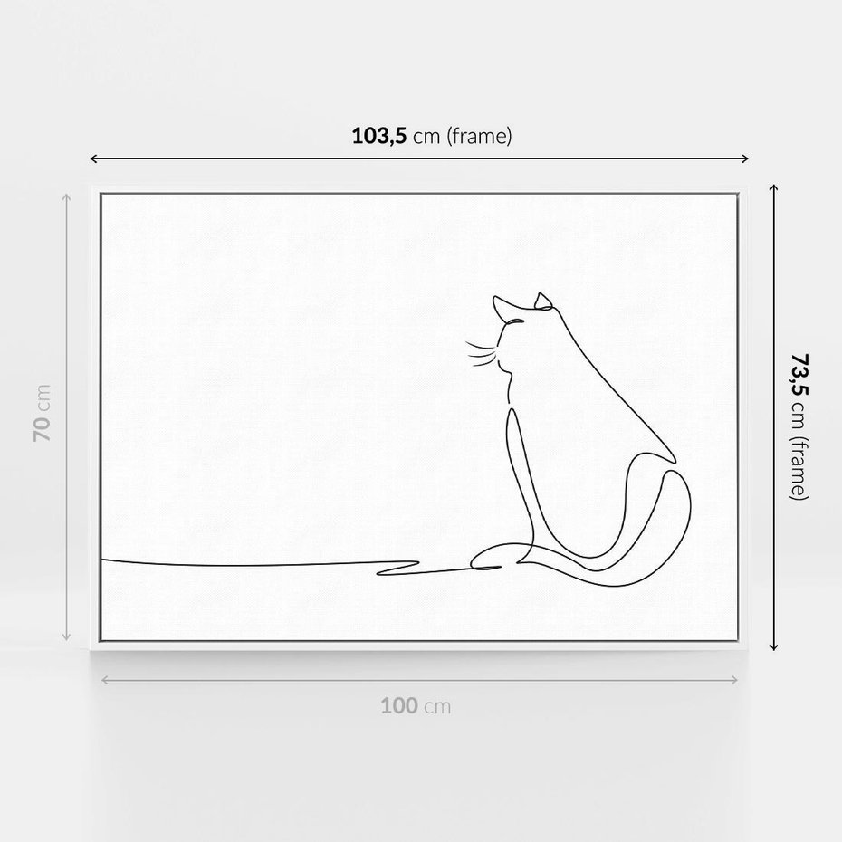 Obraz w ramie 100x70 - Koci Szkic - szkic, line art - rama biała