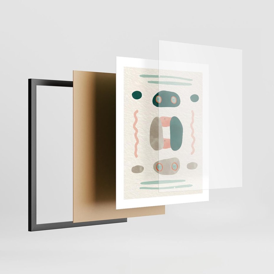 Plakat w ramie 40x50 - Tańczące Kształty Natury - przypadkowe abstrakcyjne wzory, pomarańczowy i zielony - rama czarna