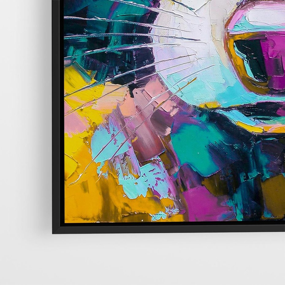 Obraz w ramie 50x50 - Przebudzenie snu artysty - zbliżenie, kolorowy portret szopa pracza - rama czarna