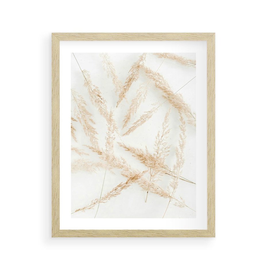 Plakat w ramie 40x50 - Pampas w Stylu Boho: Kompozycja Natury - suche trawy, pampas - rama drewno