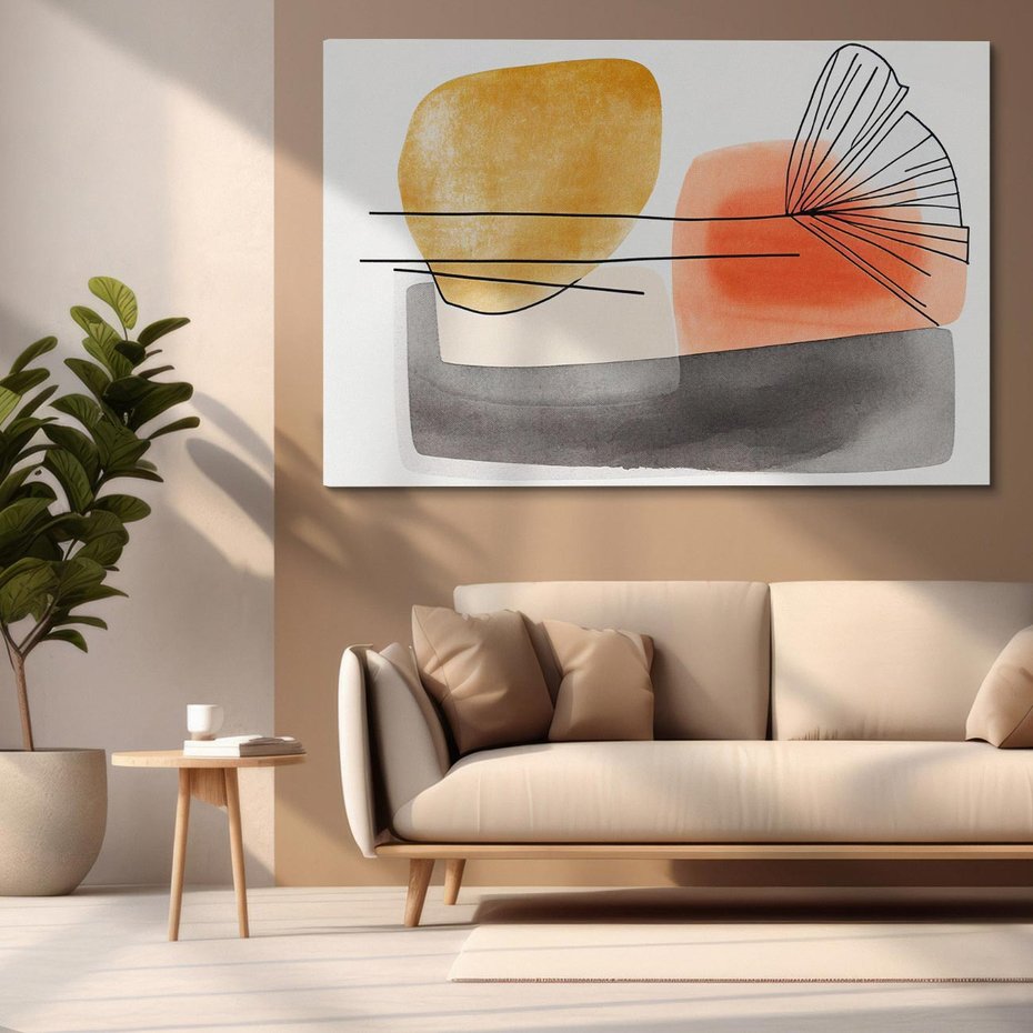 Obraz na płótnie 120x80 - Roślinny Szkic - abstrakcyjne, nieregularne plamy łososiowego koloru