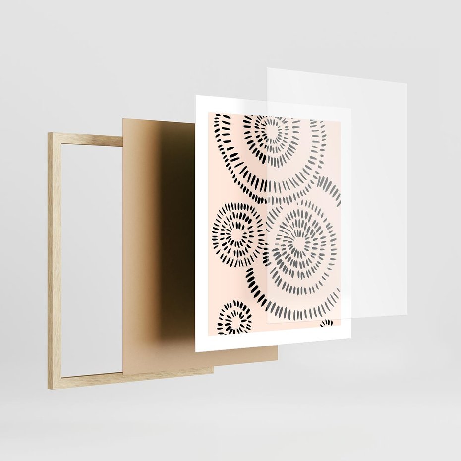 Plakat w ramie 40x50 - Abstrakcyjne Wnętrza - minimalistyczne kształty, odbicia - rama drewno