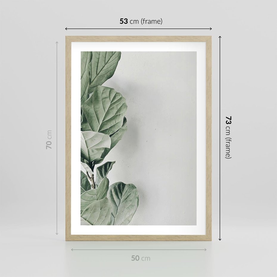 Plakat w ramie 50x70 - Minimalistyczna Harmonia: Zieleń Liści - zieone liście, kompozycja - rama drewno