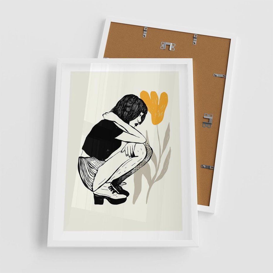 Plakat w ramie 50x70 - Kobiecy Plakat - prosta grafika, kobieta - rama biała