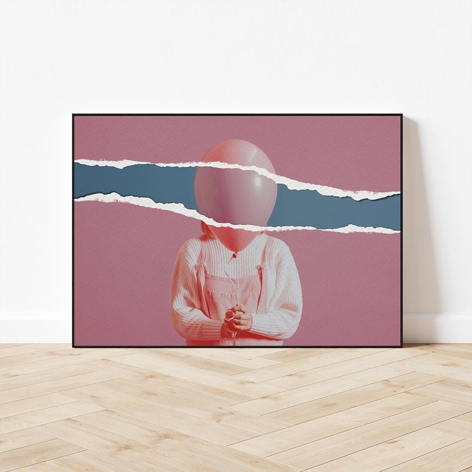 Obraz w ramie 70x50 - Kolaż Wyobraźni - kolaż zdjęć, styl retro - rama czarna