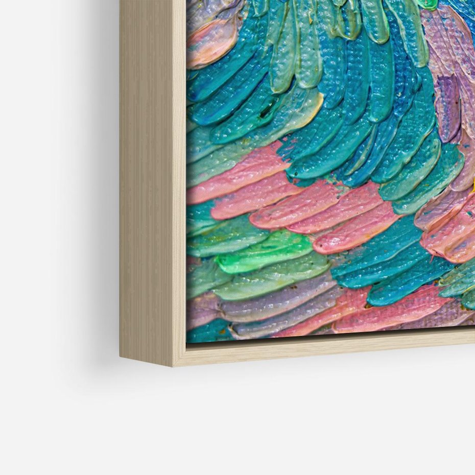 Obraz w ramie 70x50 - Egzotyczne Pióra - abstrakcyjne dzieło, farby olejne - rama drewno