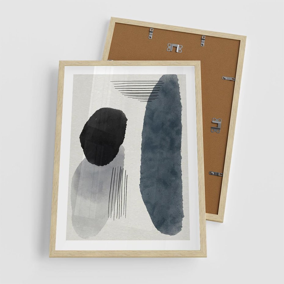 Plakat w ramie 50x70 - Abstrakcyjna Gra Szarości - abstrakcyjna grafika, akwarela - rama drewno
