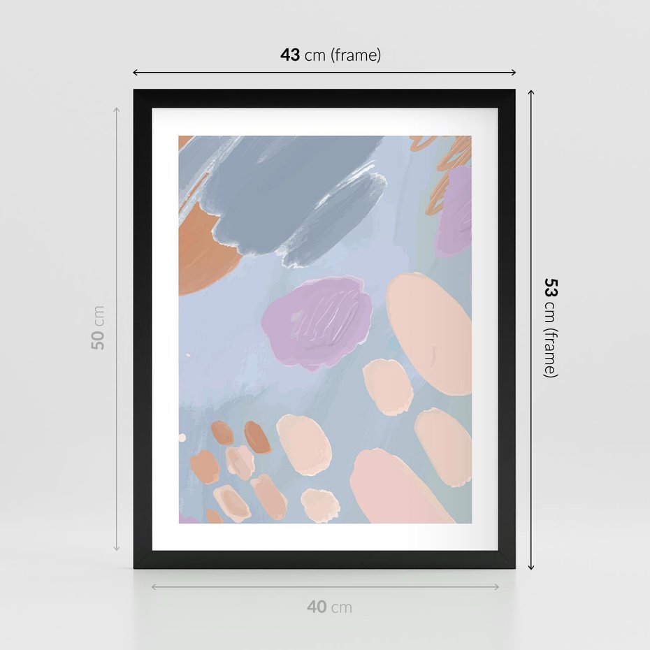 Plakat w ramie 40x50 - Migocące Pastelowe Spektrum - abstrakcyjne akwarelowe plamy, pastele - rama czarna