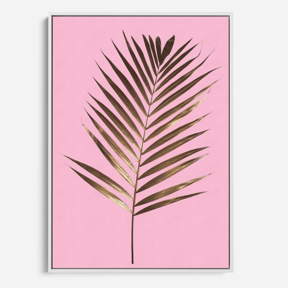 Obraz w ramie 50x70 - Promienie złotej palmy - złota, palma - rama biała