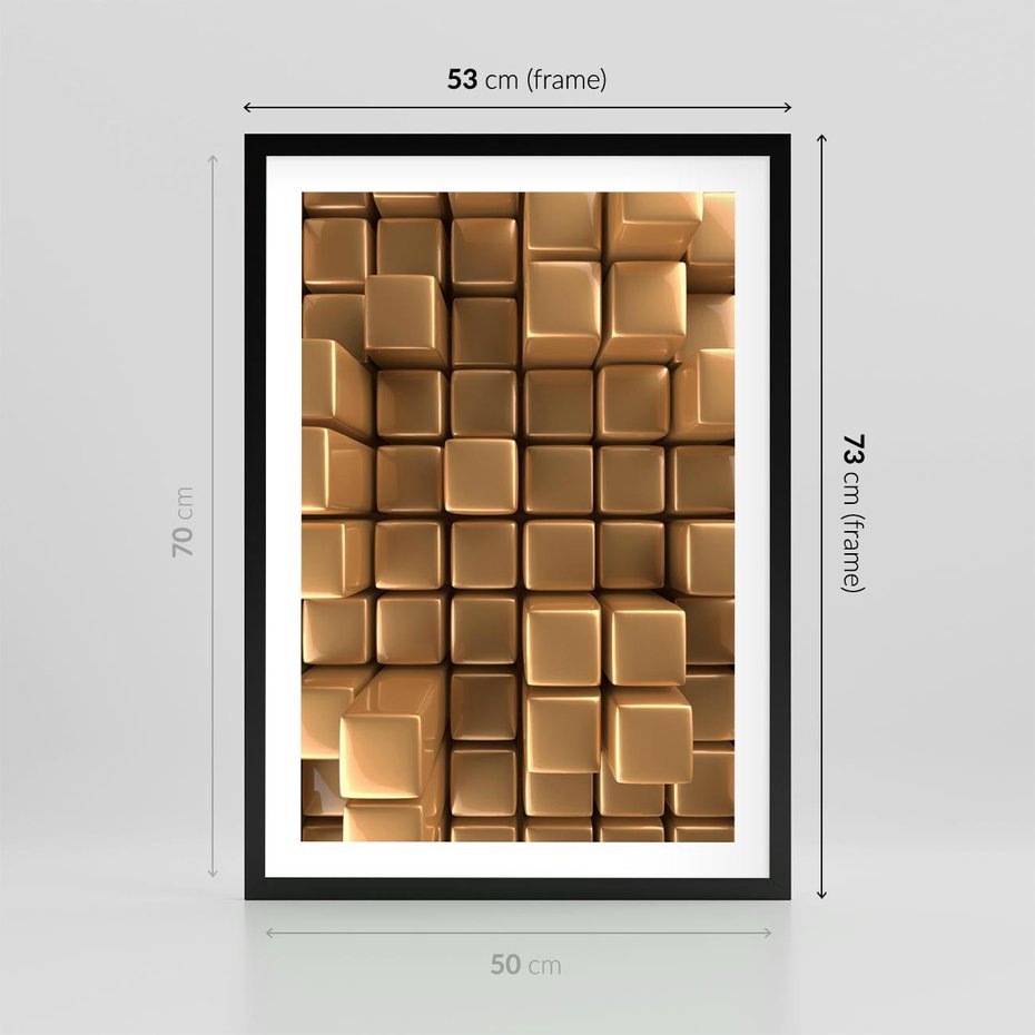 Plakat w ramie 50x70 - Błyszcząca Elegancja - złoto, 3d - rama czarna