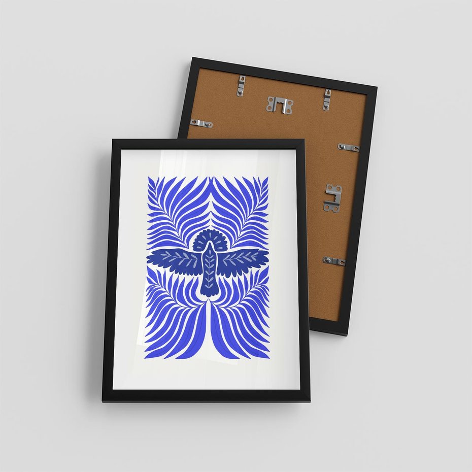Plakat w ramie 30x40 - Etniczne Rekwizyty - etniczne roślinne wzory, granat - rama czarna