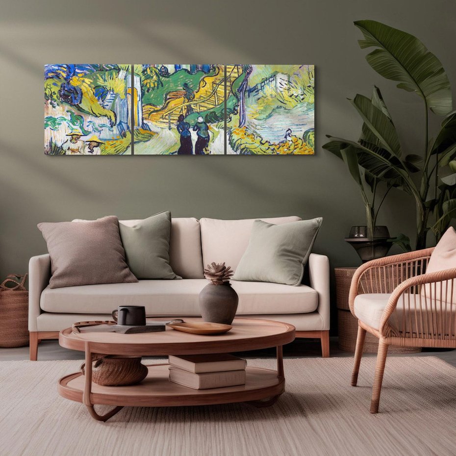 Obraz na płótnie 90x30 - "Schody w Auvers" (1890) Vincent van Gogh - Reprodukcja - reprodukcja, obraz na płótnie