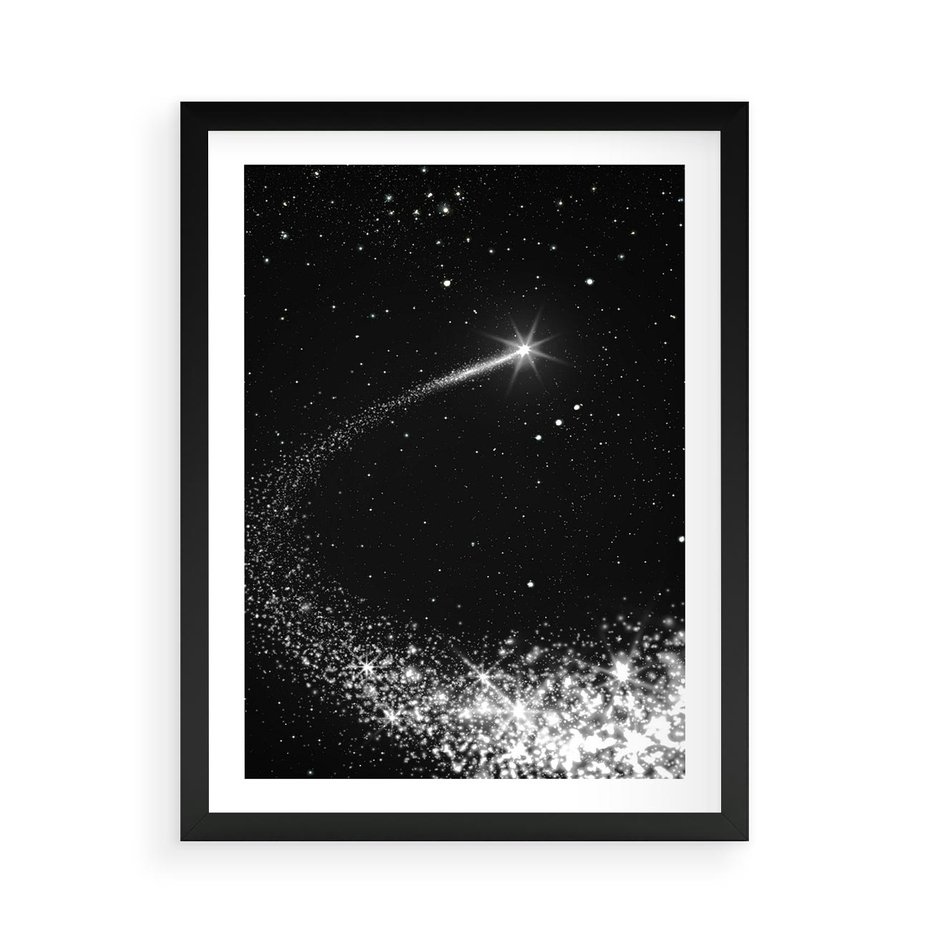 Plakat w ramie 50x70 - Kometa wśród gwiazd - kometa, gwiazdy - rama czarna