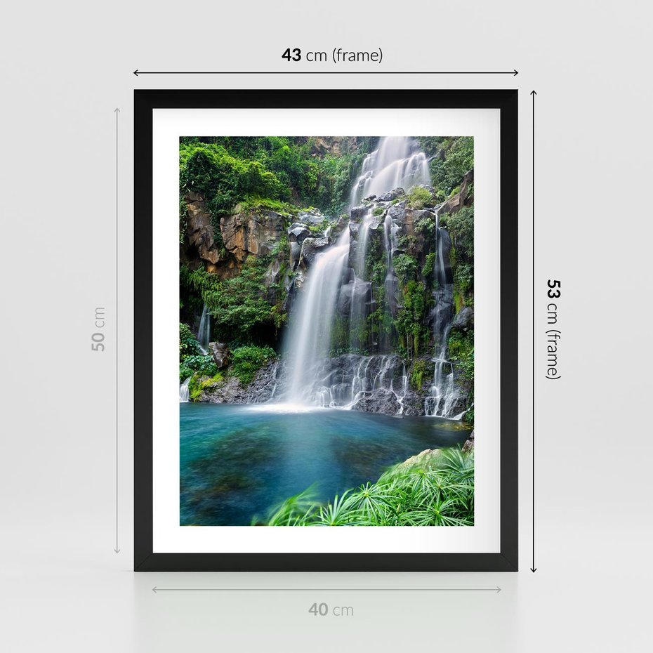 Plakat w ramie 40x50 - Tropikalny Wodospad - wodospad, tropikalny - rama czarna