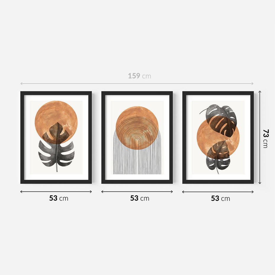 Zestaw obrazy w ramie 50x70 galeria - Monstera, boho, linie, minimalizm - rama czarna