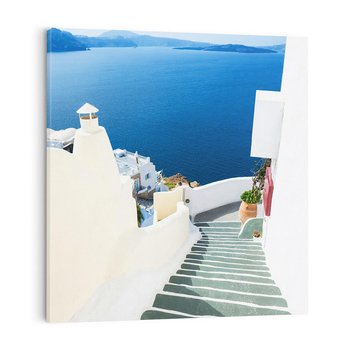 Obraz na płótnie 40x40 - Malowniczy urok wyspy - Santorini, schodki