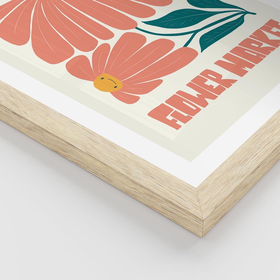 Plakat w ramie 40x50 - Retro Radość - typografia, wesołe kwiaty - rama drewno