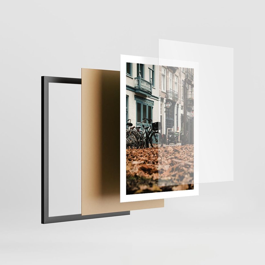 Plakat w ramie 50x70 - Rowery w Mieście pełnym Liści - rower, miasto - rama czarna